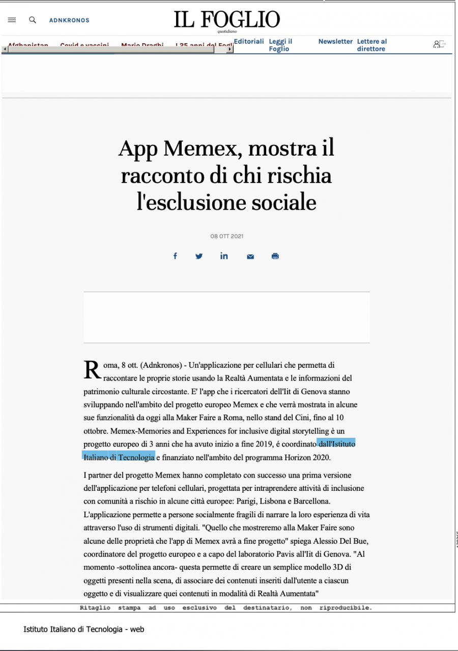 MEMEX App - Rassegna stampa 4 parte